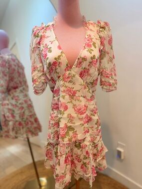 NWOT LoveShackFancy Silk Arlo Mini Dress in Blushing Rose